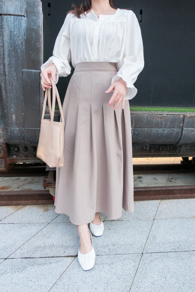 Bottom Pleated 奶茶杏顯瘦下百褶傘形, Skirt/ SK8654