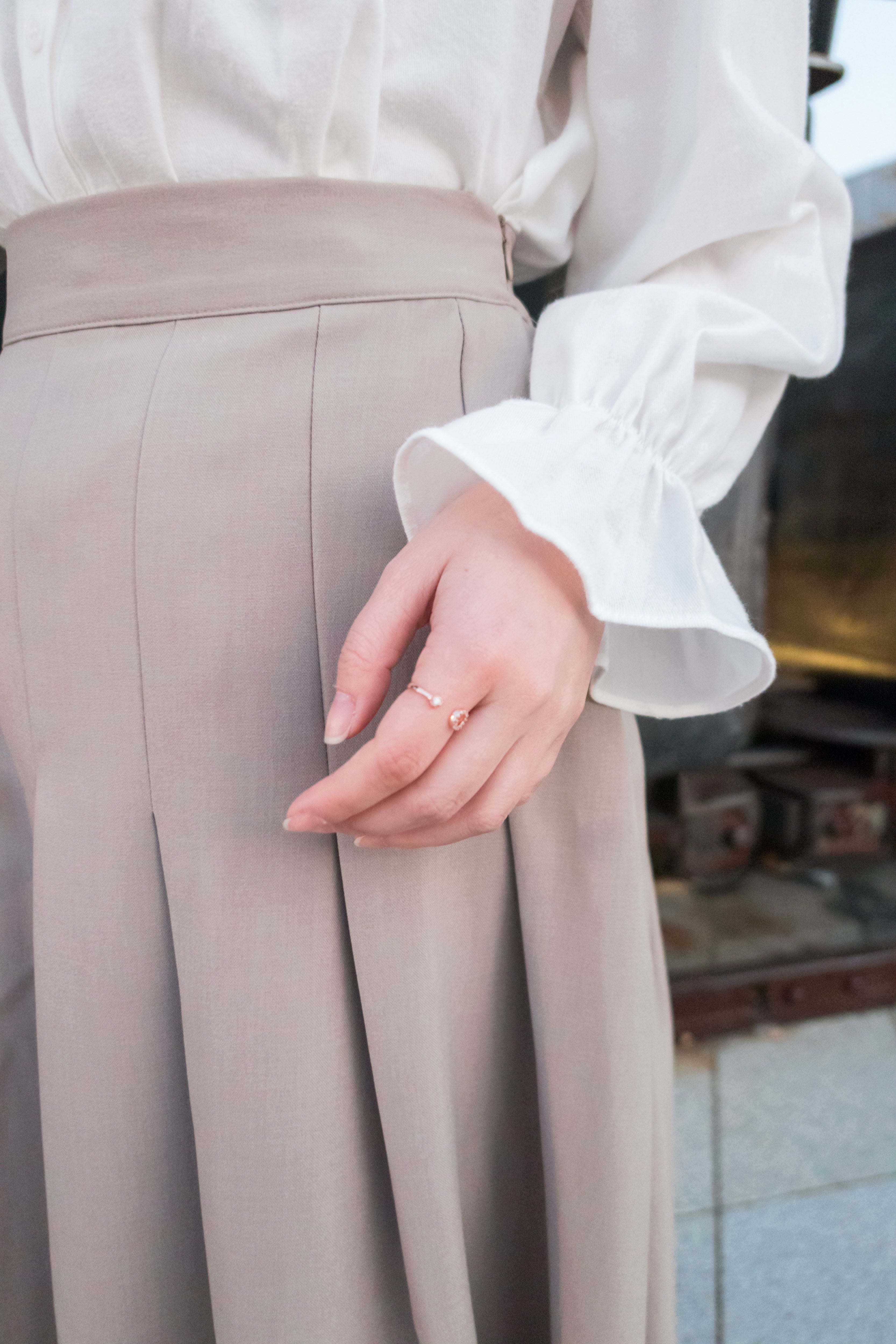 Bottom Pleated 奶茶杏顯瘦下百褶傘形, Skirt/ SK8654