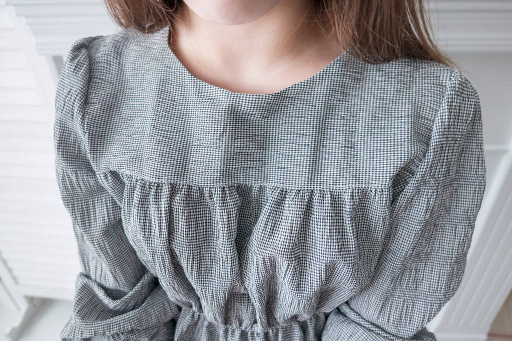 Secret Check 皺條紋暗格橡筋修腰, Blouse/ BU8872 (black sold out)