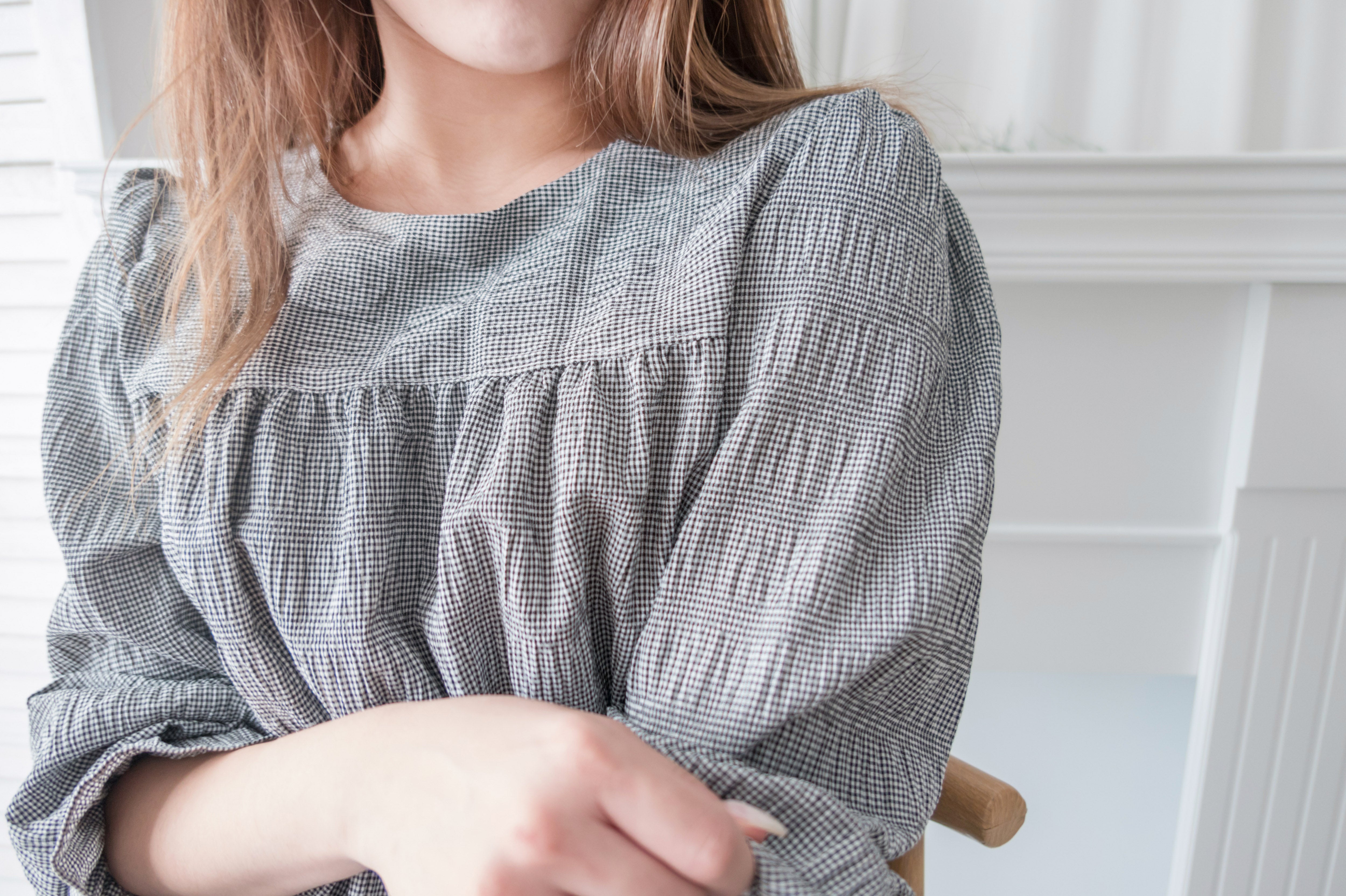Secret Check 皺條紋暗格橡筋修腰, Blouse/ BU8872 (black sold out)