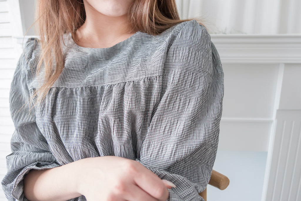 Secret Check 皺條紋暗格橡筋修腰, Blouse/ BU8872 (black sold out)