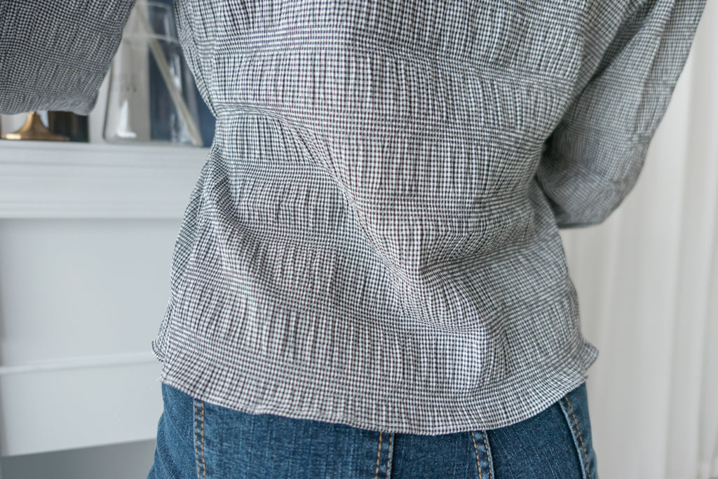 Secret Check 皺條紋暗格橡筋修腰, Blouse/ BU8872 (black sold out)