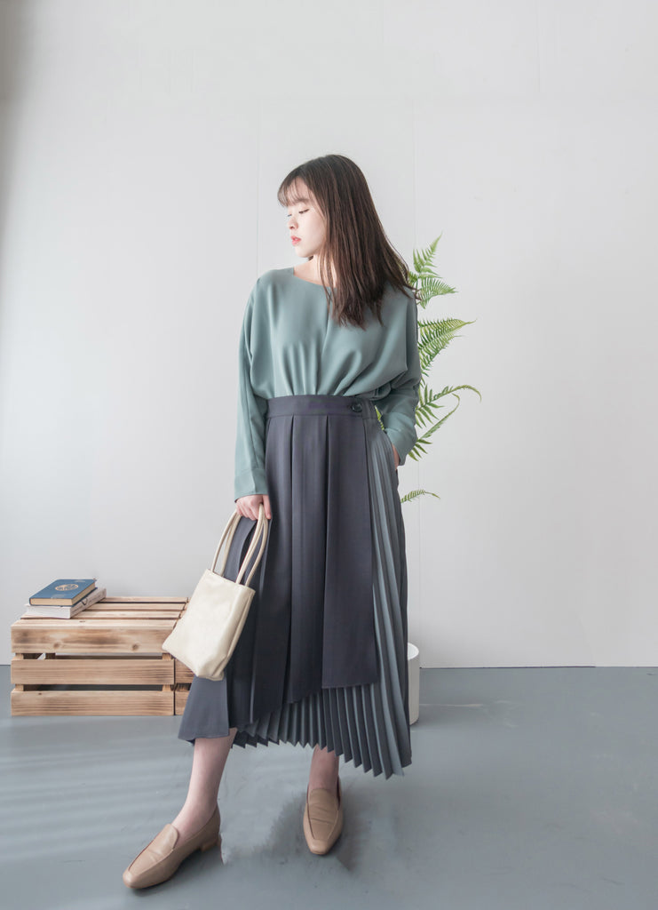 Spliced Pleated 雙色拼百褶口袋半身裙, Skirt/ SK8657 (深淺杏 Beige sold out)