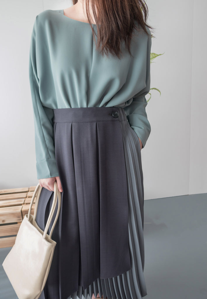 Spliced Pleated 雙色拼百褶口袋半身裙, Skirt/ SK8657 (深淺杏 Beige sold out)