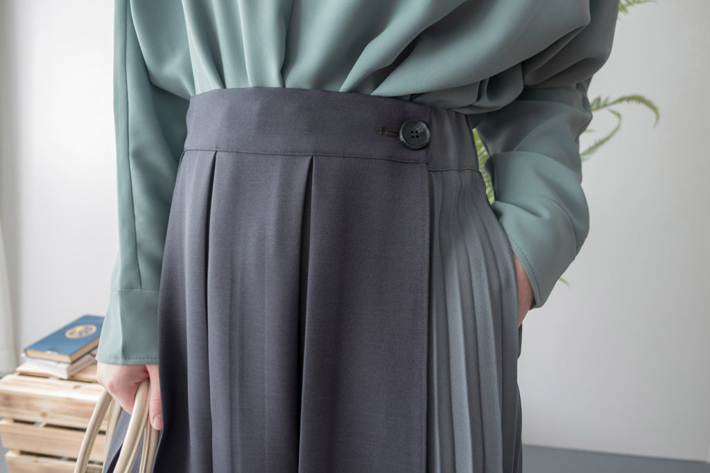 Spliced Pleated 雙色拼百褶口袋半身裙, Skirt/ SK8657 (深淺杏 Beige sold out)