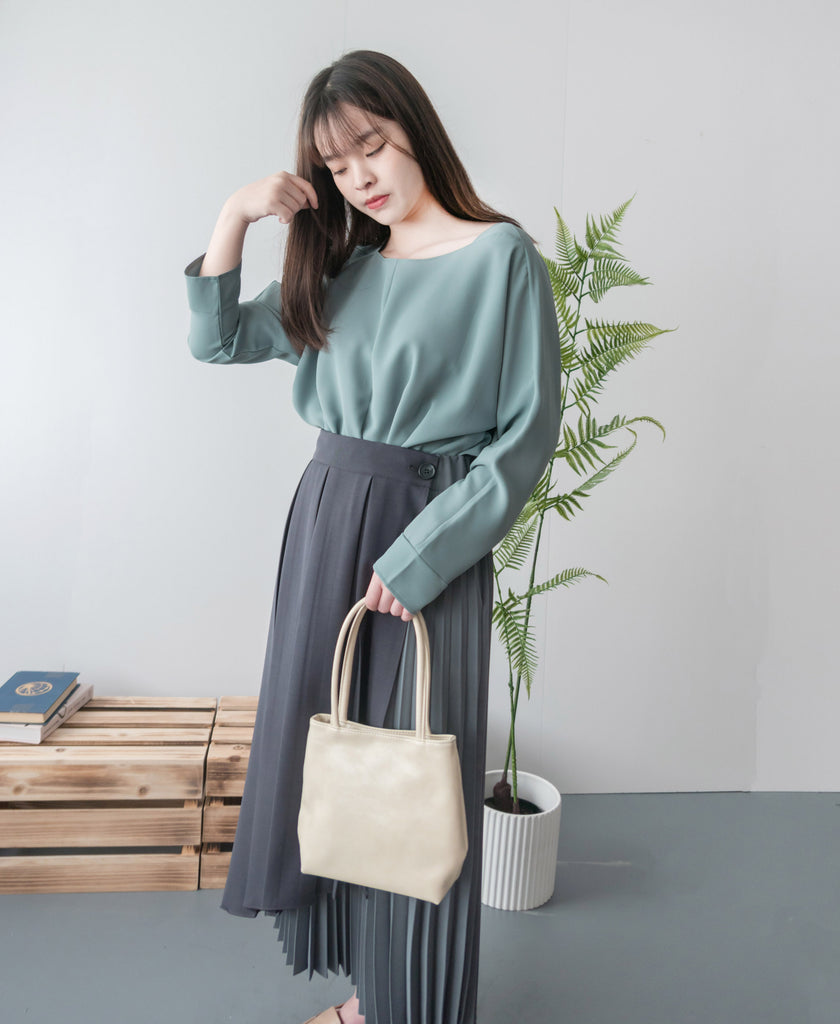 Spliced Pleated 雙色拼百褶口袋半身裙, Skirt/ SK8657 (深淺杏 Beige sold out)