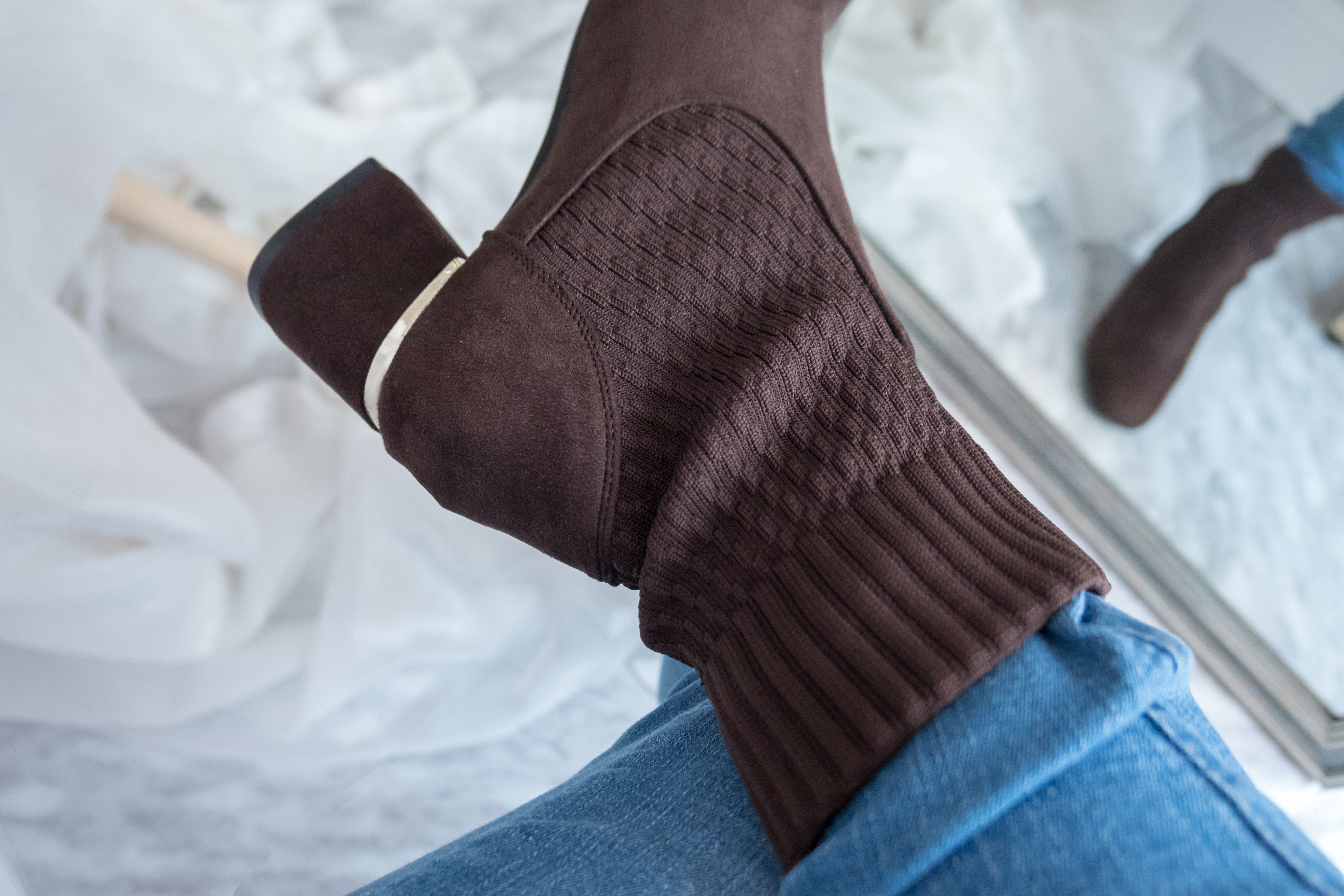 Elastic Socks 啡色彈性花紋金邊後踭, Boots/ SH8072