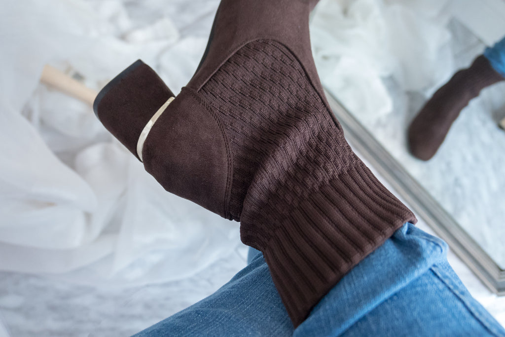 Elastic Socks 啡色彈性花紋金邊後踭, Boots/ SH8072
