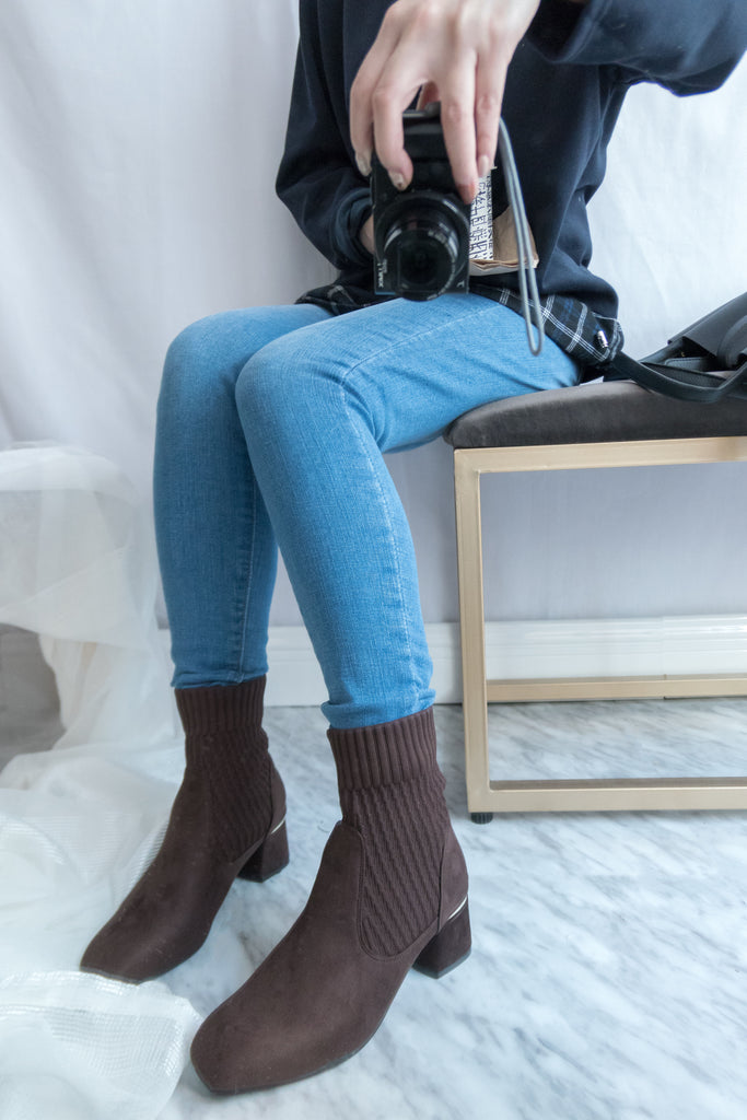Elastic Socks 啡色彈性花紋金邊後踭, Boots/ SH8072