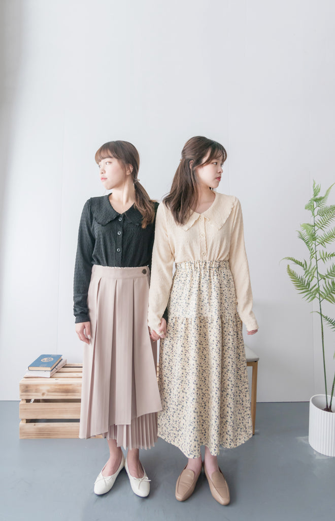 Spliced Pleated 雙色拼百褶口袋半身裙, Skirt/ SK8657 (深淺杏 Beige sold out)