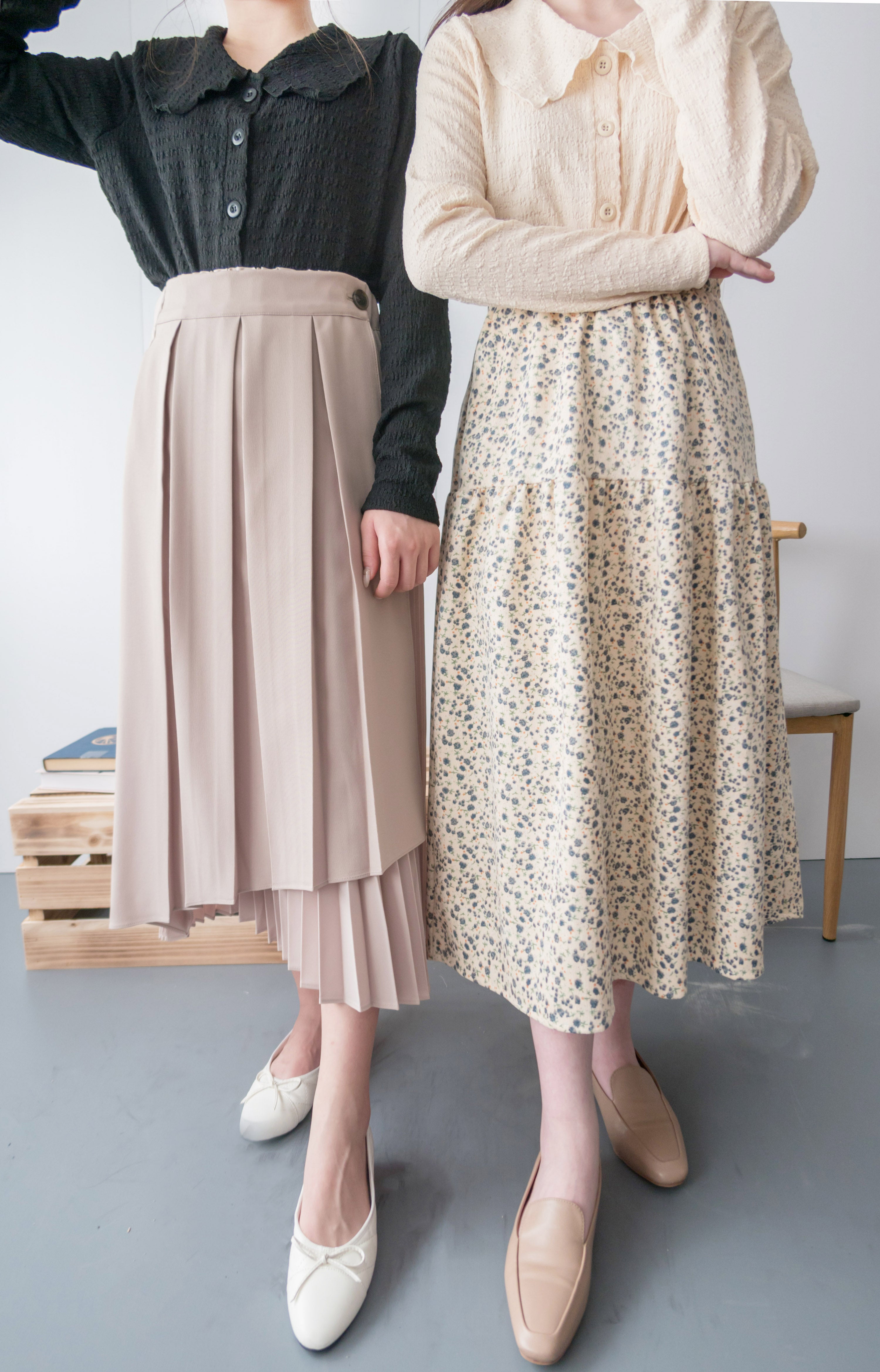 Spliced Pleated 雙色拼百褶口袋半身裙, Skirt/ SK8657 (深淺杏 Beige sold out)