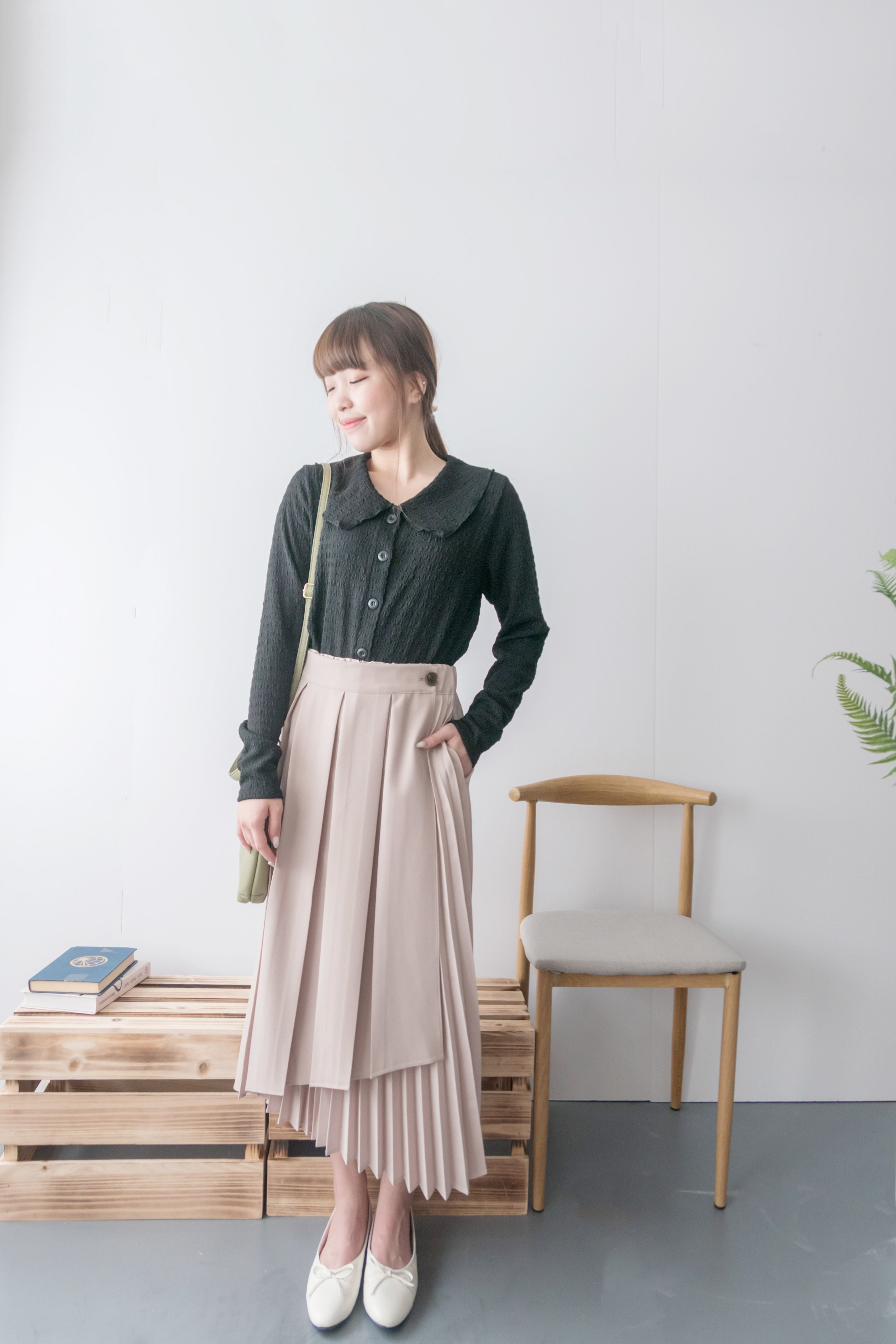 Spliced Pleated 雙色拼百褶口袋半身裙, Skirt/ SK8657 (深淺杏 Beige sold out)