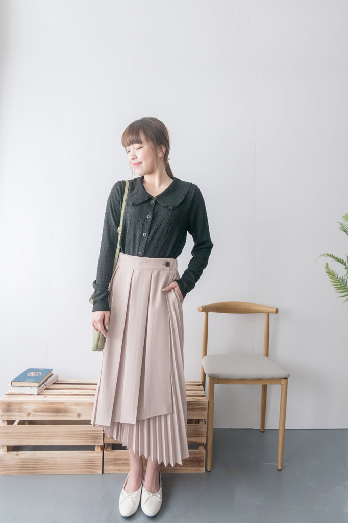 Spliced Pleated 雙色拼百褶口袋半身裙, Skirt/ SK8657 (深淺杏 Beige sold out)