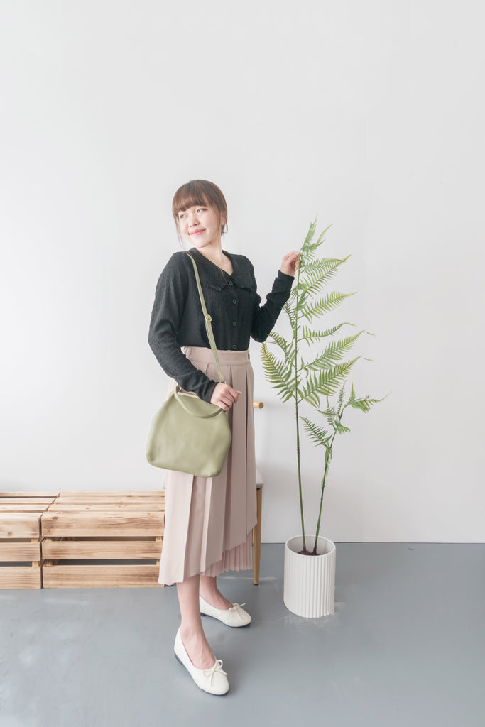 Spliced Pleated 雙色拼百褶口袋半身裙, Skirt/ SK8657 (深淺杏 Beige sold out)