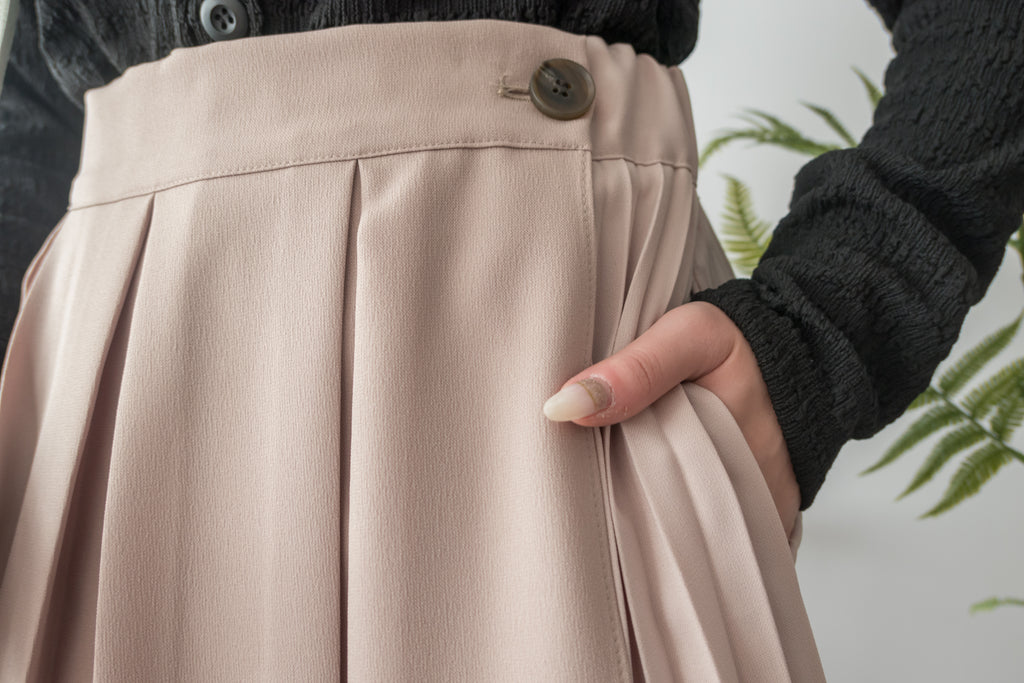 Spliced Pleated 雙色拼百褶口袋半身裙, Skirt/ SK8657 (深淺杏 Beige sold out)