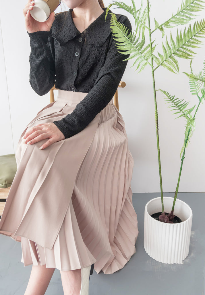 Spliced Pleated 雙色拼百褶口袋半身裙, Skirt/ SK8657 (深淺杏 Beige sold out)