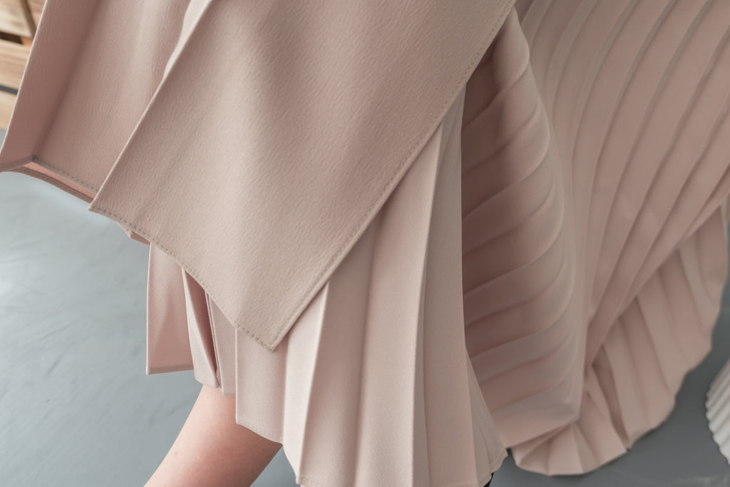 Spliced Pleated 雙色拼百褶口袋半身裙, Skirt/ SK8657 (深淺杏 Beige sold out)