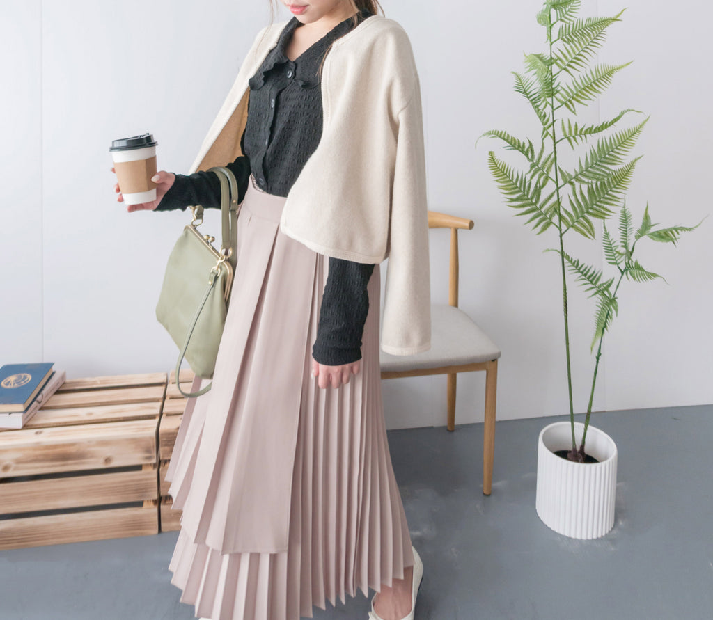 Spliced Pleated 雙色拼百褶口袋半身裙, Skirt/ SK8657 (深淺杏 Beige sold out)