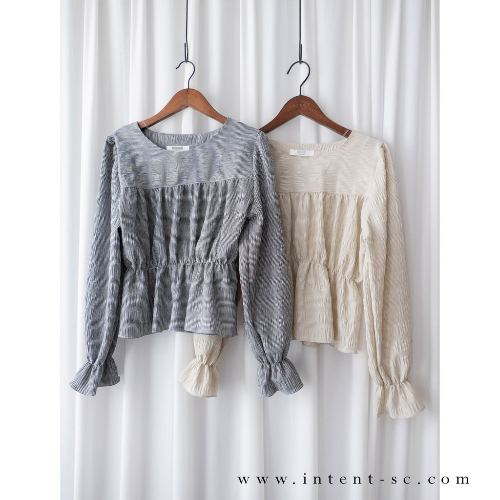 Secret Check 皺條紋暗格橡筋修腰, Blouse/ BU8872 (black sold out)