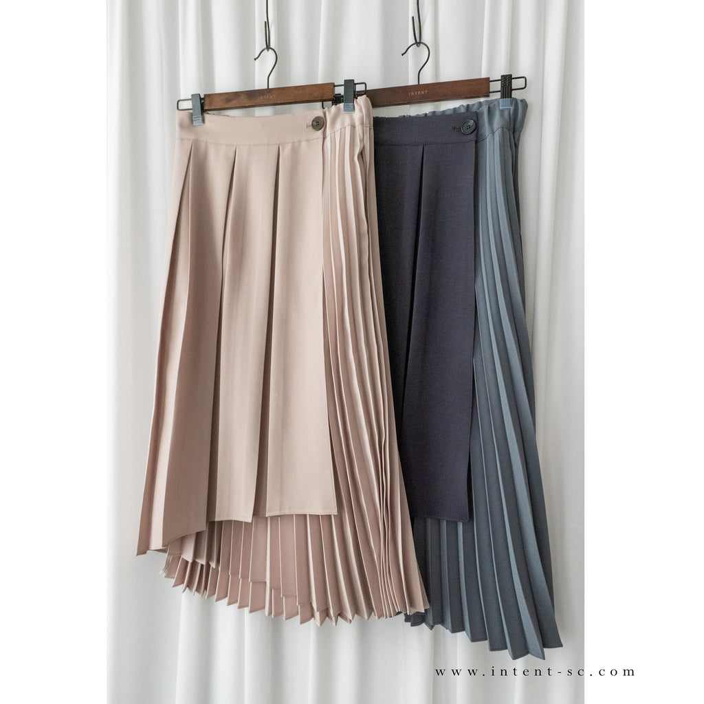 Spliced Pleated 雙色拼百褶口袋半身裙, Skirt/ SK8657 (深淺杏 Beige sold out)