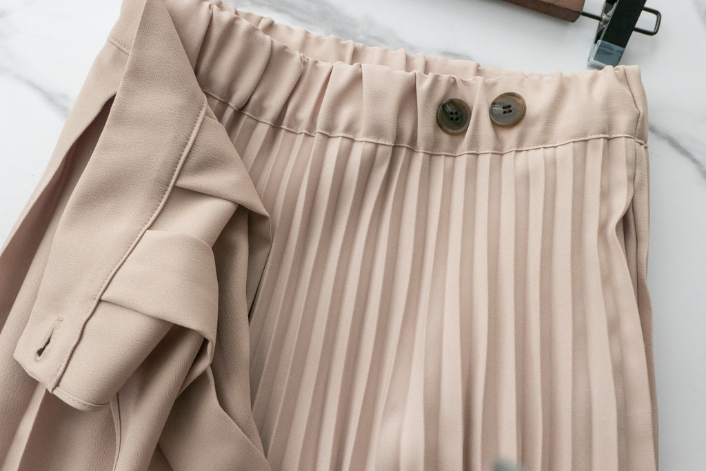 Spliced Pleated 雙色拼百褶口袋半身裙, Skirt/ SK8657 (深淺杏 Beige sold out)