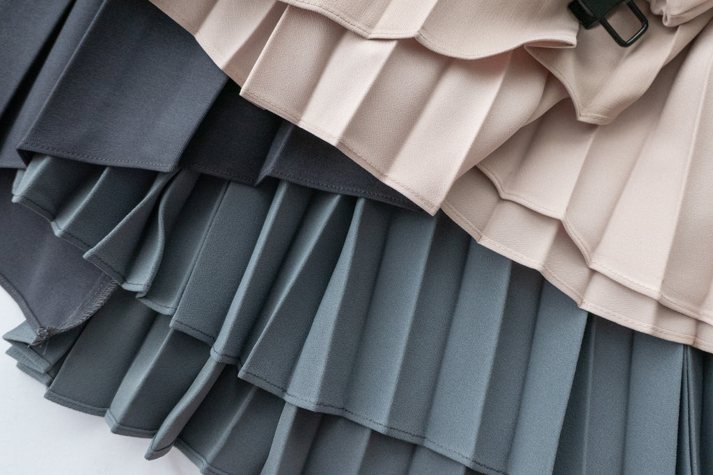 Spliced Pleated 雙色拼百褶口袋半身裙, Skirt/ SK8657 (深淺杏 Beige sold out)