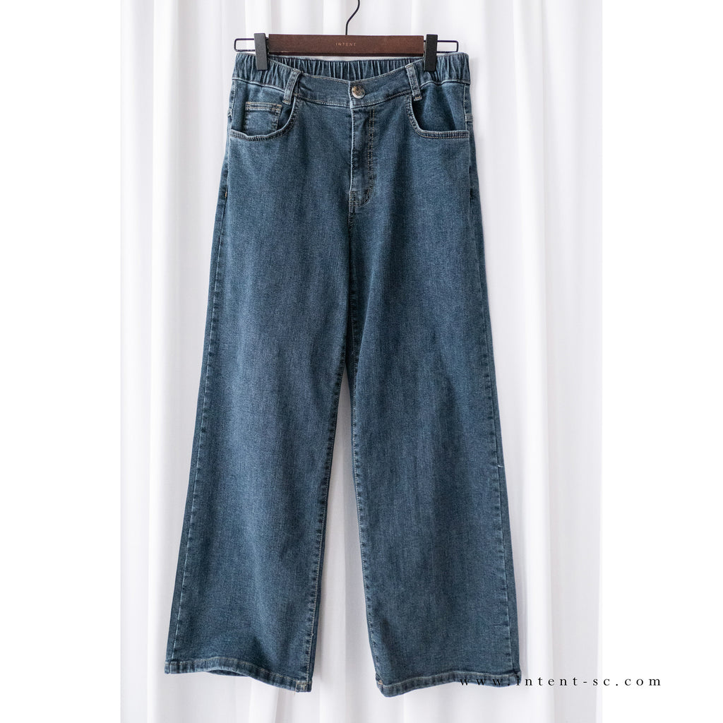Vintage 復古色全彈性腰側後橡筋直腳, Jeans/ PT8361