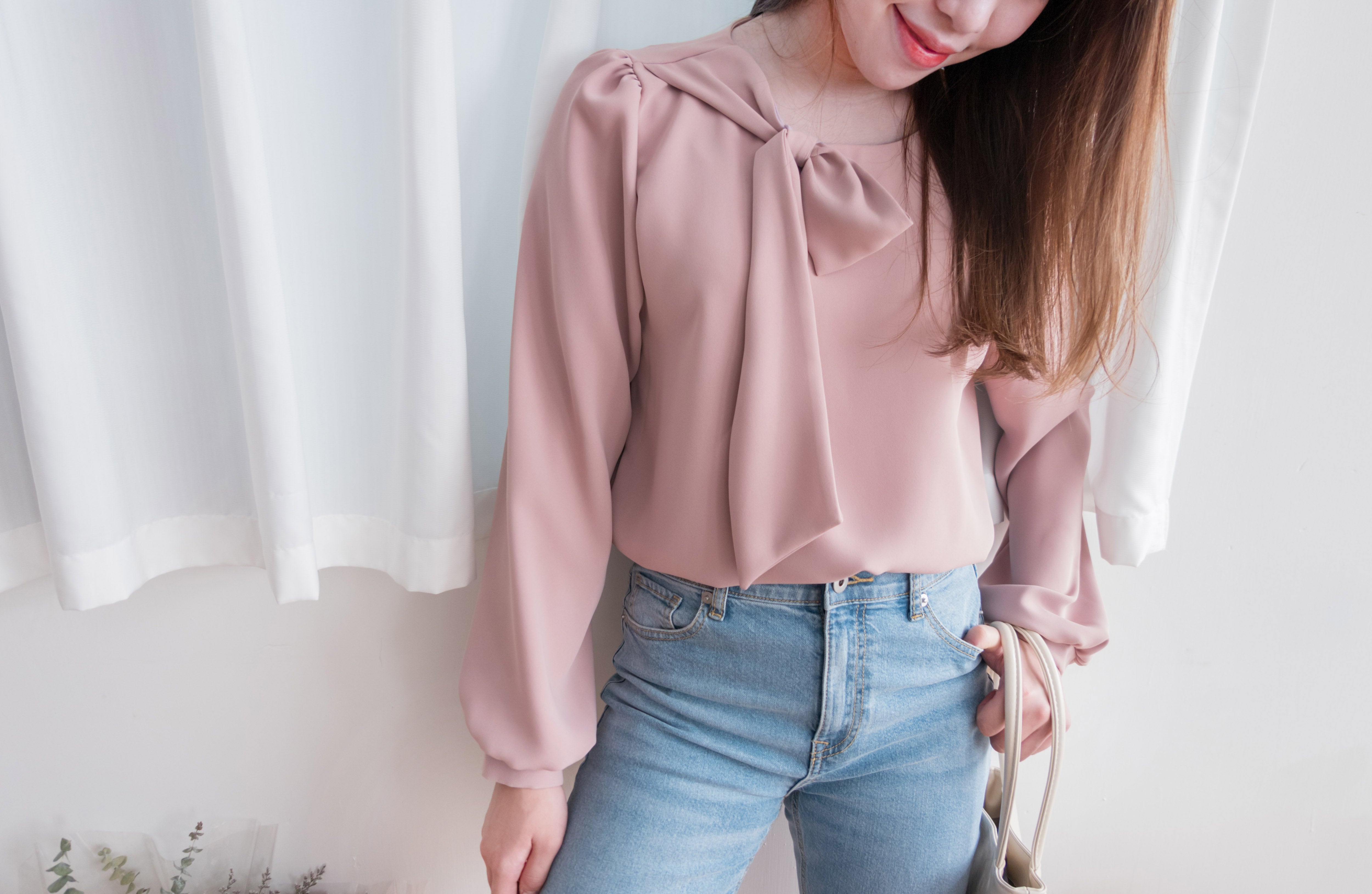 Side Scarf 簡約側蝴蝶領帶, Blouse/ BU8870 (white sold out)