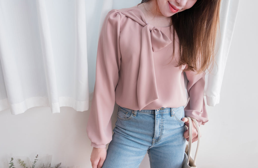Side Scarf 簡約側蝴蝶領帶, Blouse/ BU8870 (white sold out)