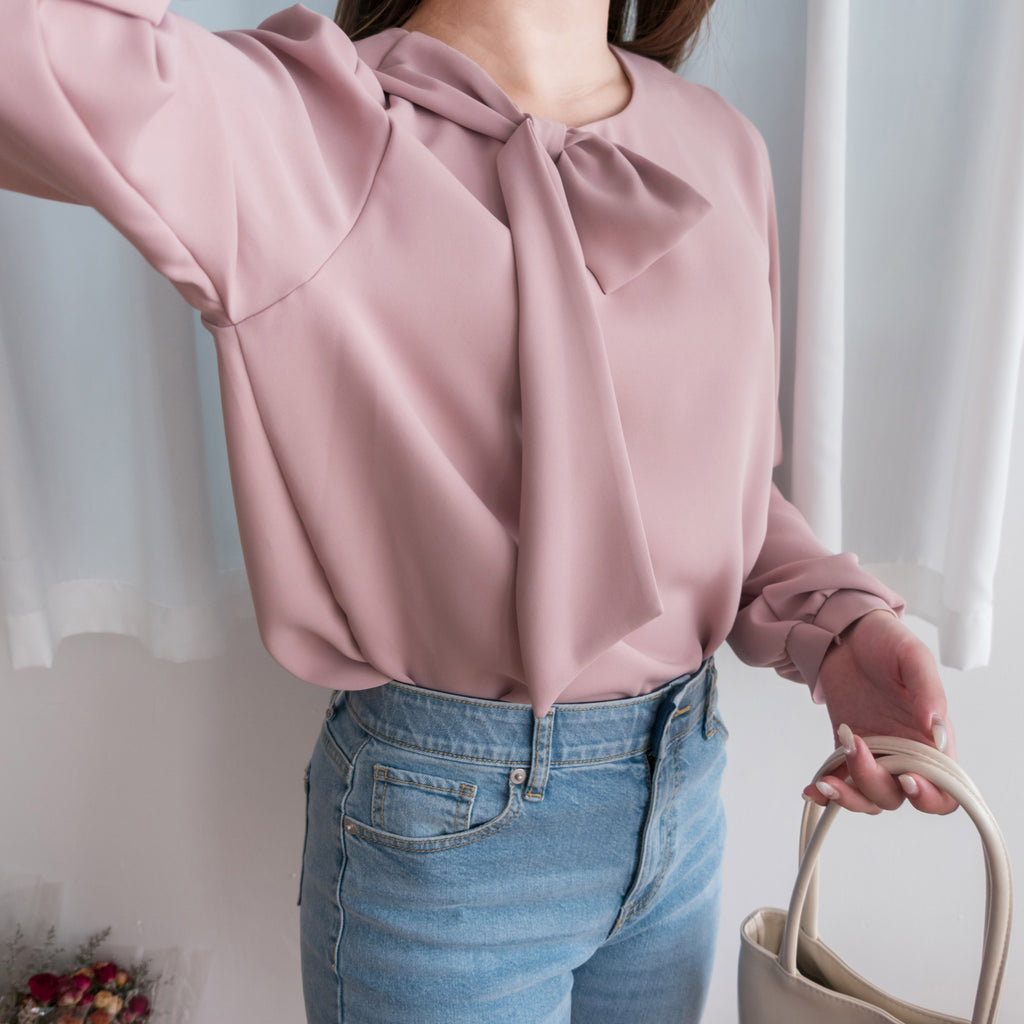 Side Scarf 簡約側蝴蝶領帶, Blouse/ BU8870 (white sold out)