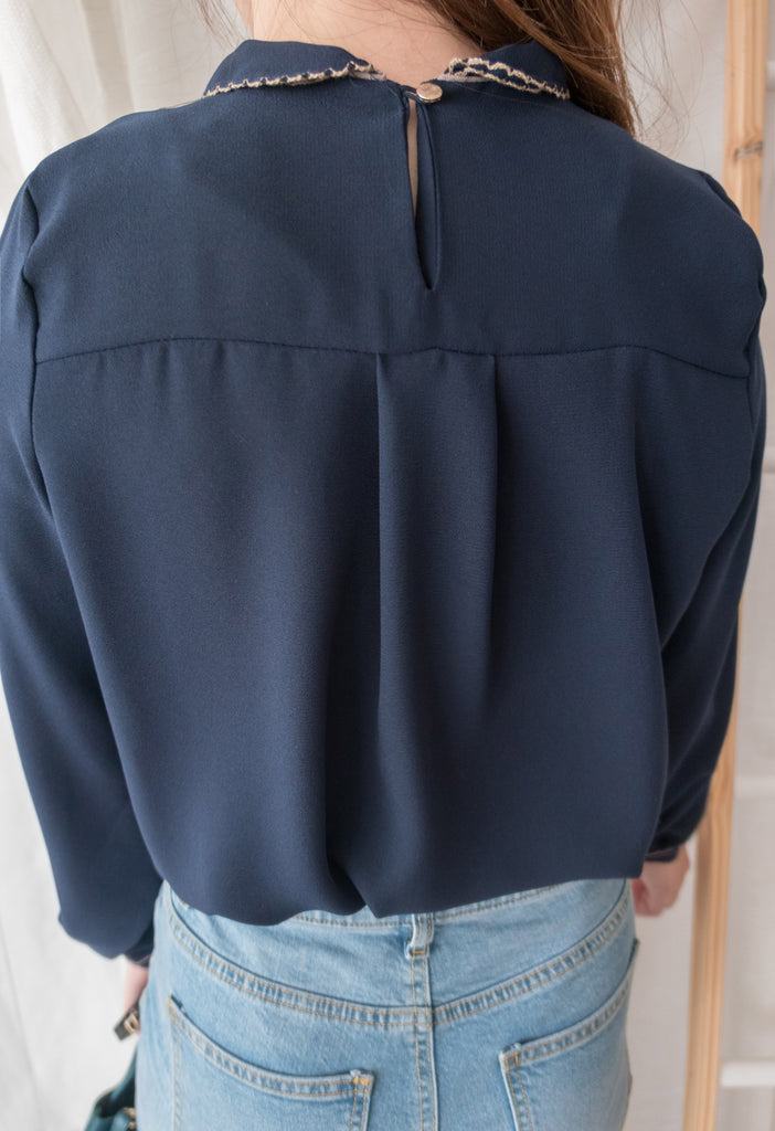 Ruffle Collar 氣質雪紡線條花邊珍珠領口, Blouse/ BU8885 (navy sold out)