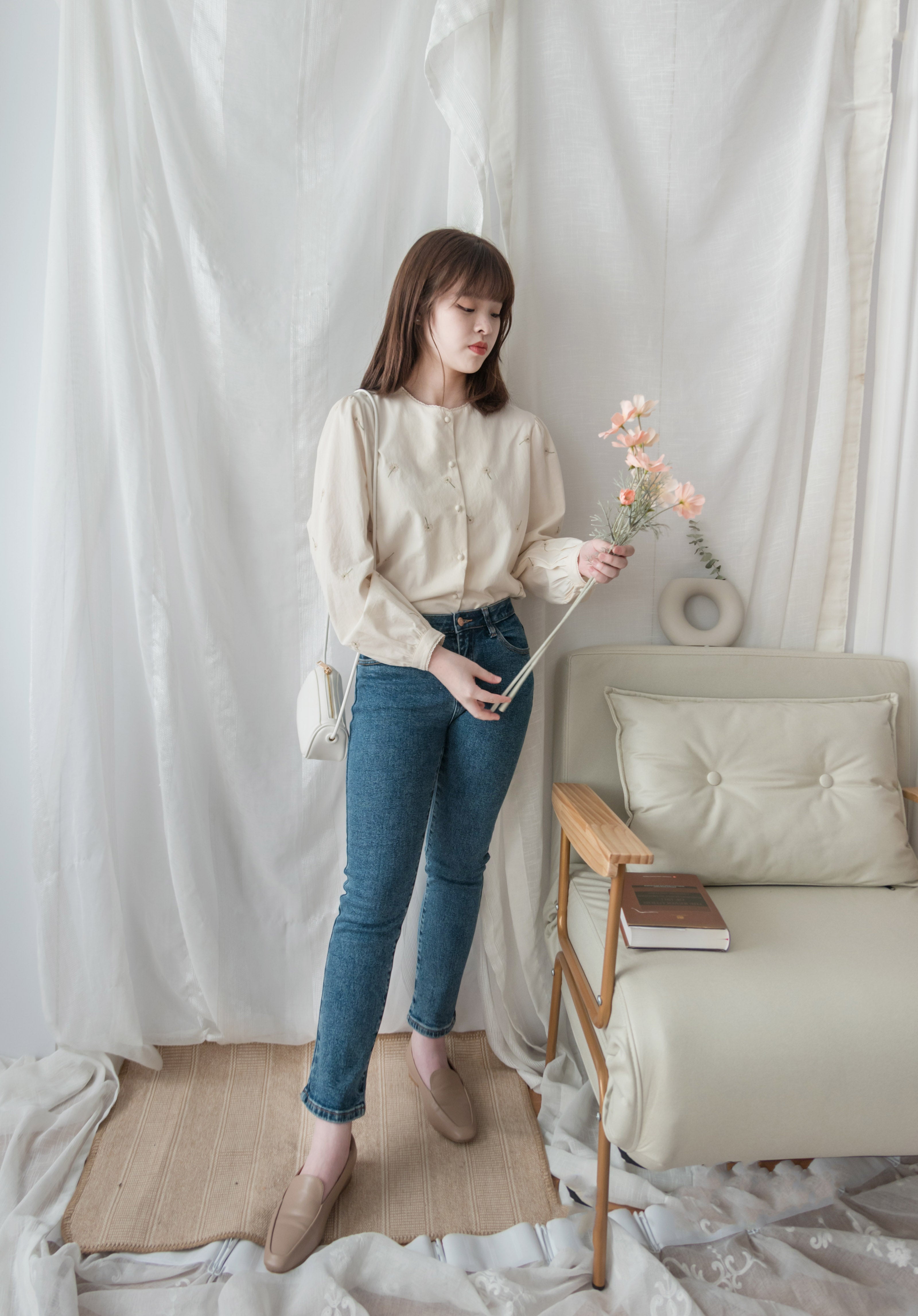 Rosegold Button 全條彈性玫瑰金鈕扣修身直腳, Jeans/ PT8365