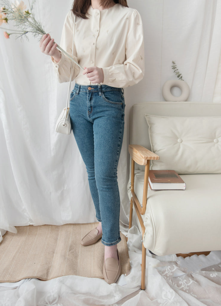 Rosegold Button 全條彈性玫瑰金鈕扣修身直腳, Jeans/ PT8365