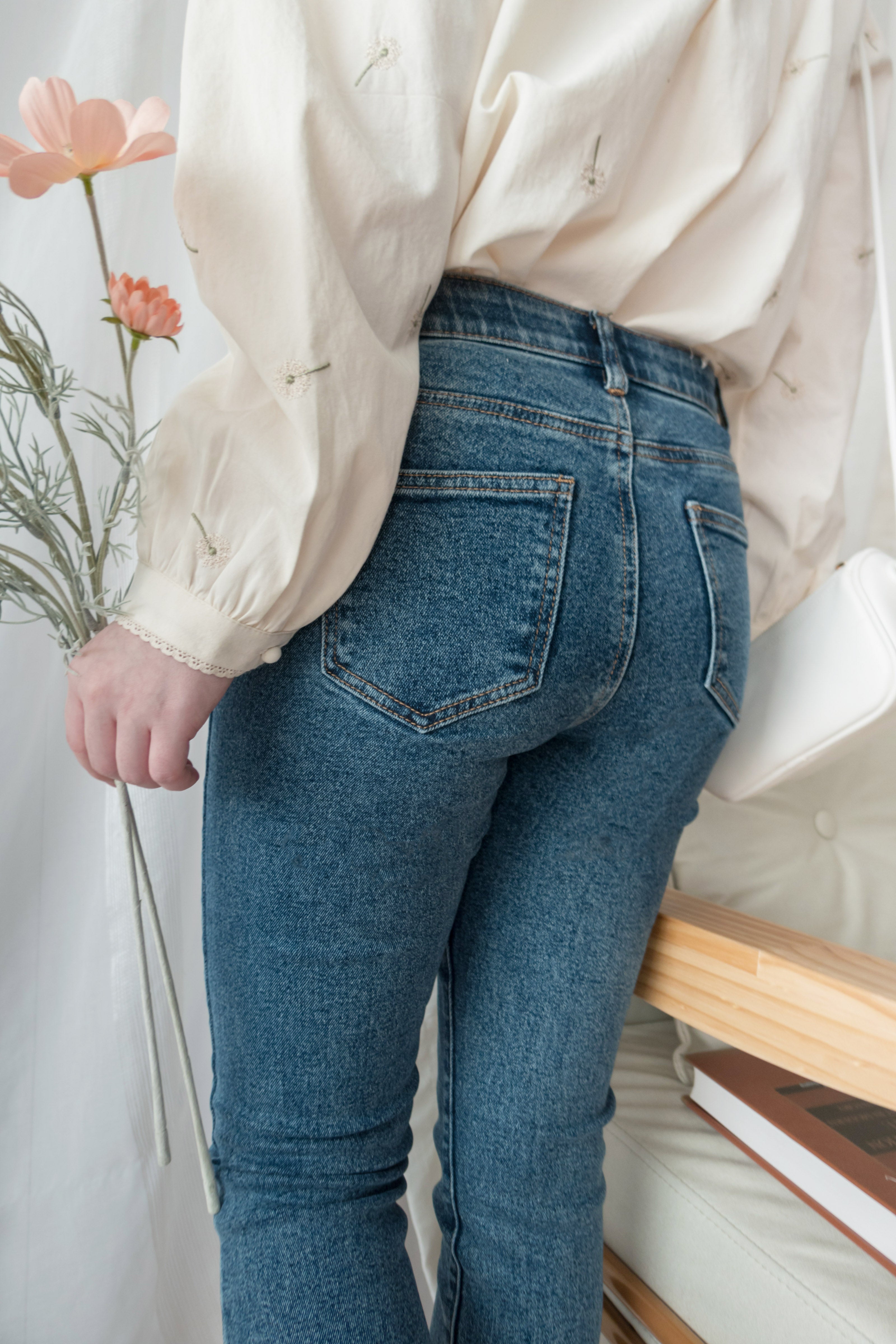 Rosegold Button 全條彈性玫瑰金鈕扣修身直腳, Jeans/ PT8365