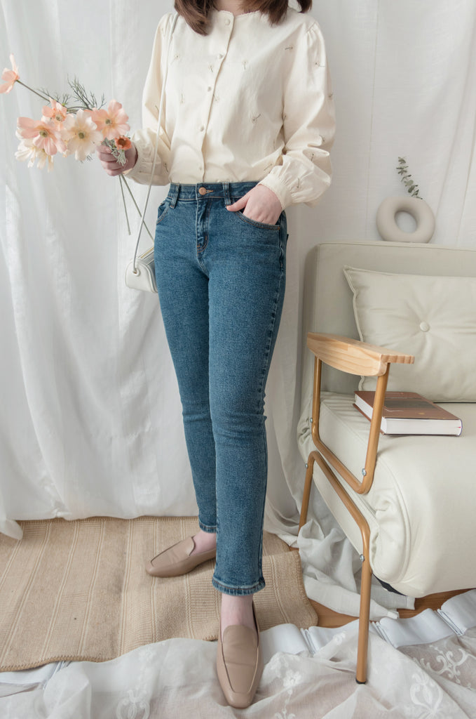 Rosegold Button 全條彈性玫瑰金鈕扣修身直腳, Jeans/ PT8365