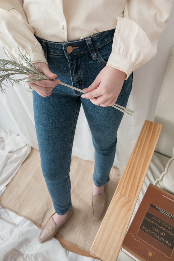 Rosegold Button 全條彈性玫瑰金鈕扣修身直腳, Jeans/ PT8365