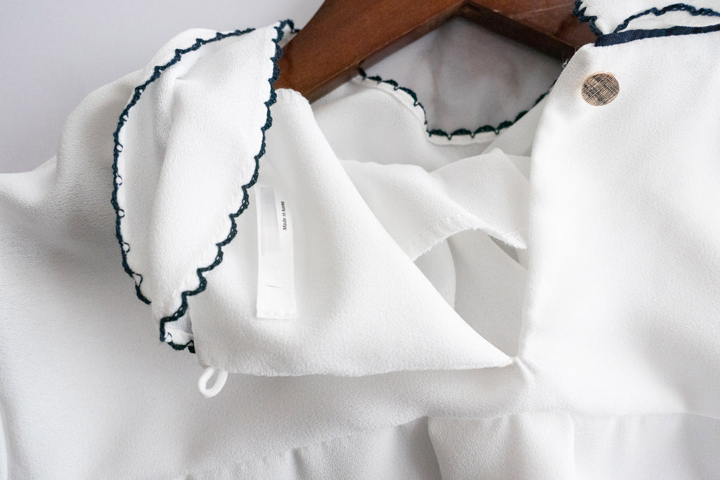 Ruffle Collar 氣質雪紡線條花邊珍珠領口, Blouse/ BU8885 (navy sold out)