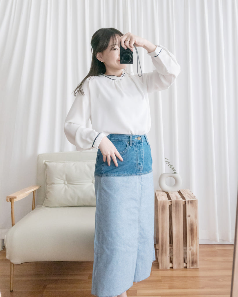 Ruffle Collar 氣質雪紡線條花邊珍珠領口, Blouse/ BU8885 (navy sold out)