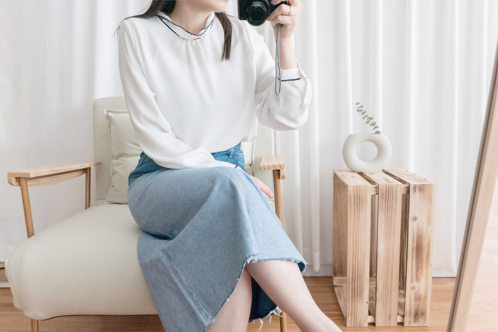 Ruffle Collar 氣質雪紡線條花邊珍珠領口, Blouse/ BU8885 (navy sold out)