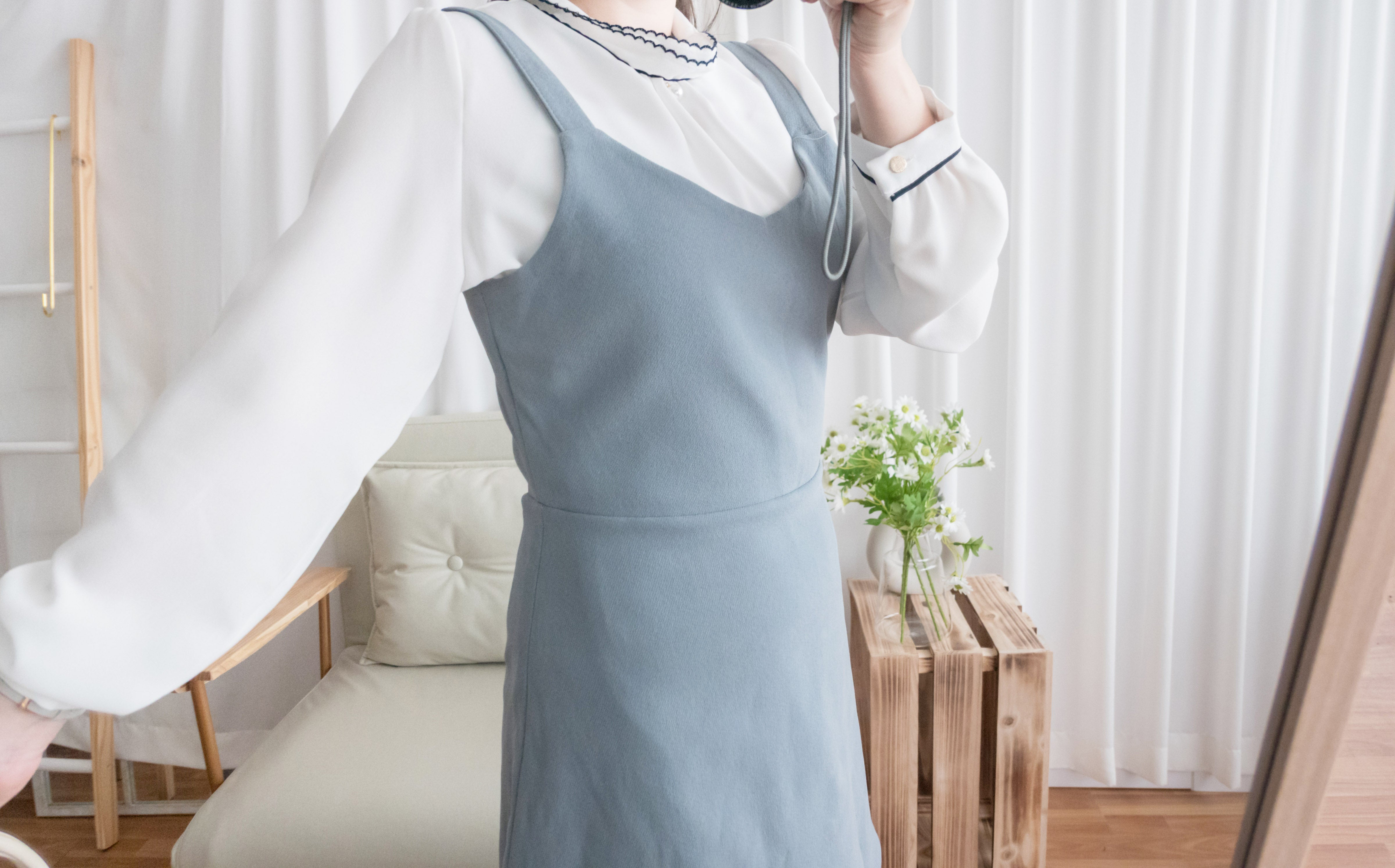 Ruffle Collar 氣質雪紡線條花邊珍珠領口, Blouse/ BU8885 (navy sold out)