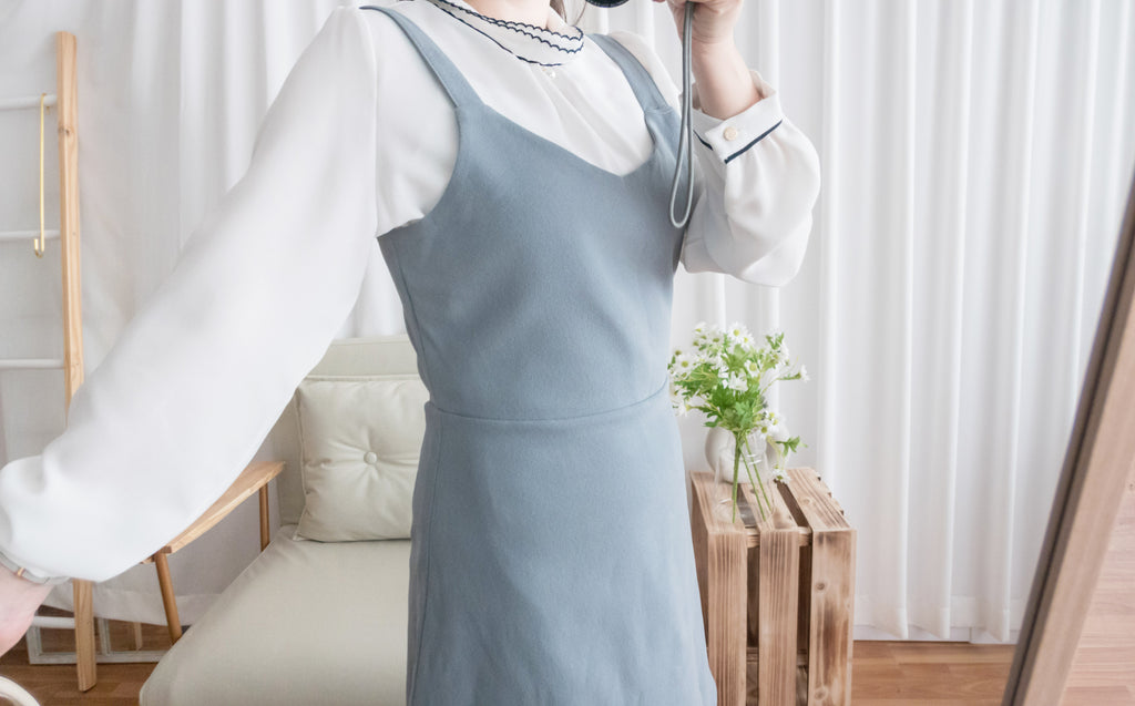 Ruffle Collar 氣質雪紡線條花邊珍珠領口, Blouse/ BU8885 (navy sold out)