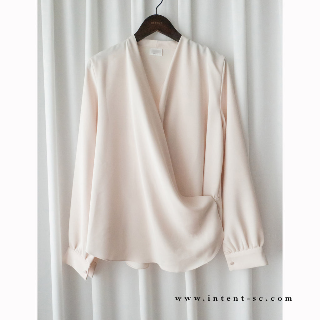 Floral White 垂感包裹式側鈕扣, Blouse/ BU8865
