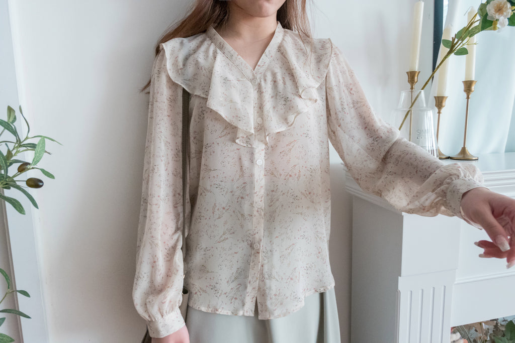 Ruffle Floral 氧氣感花枝飄飄領口, Blouse/ BU8890 (white sold out)