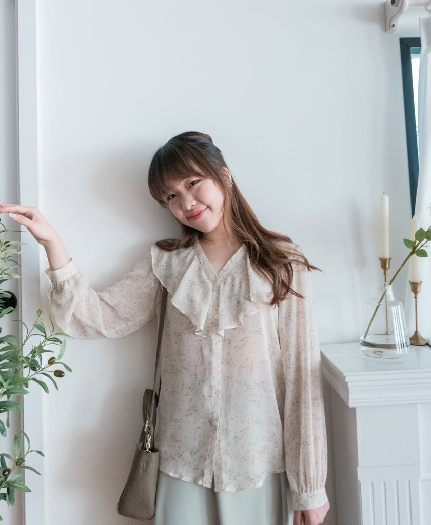 Ruffle Floral 氧氣感花枝飄飄領口, Blouse/ BU8890 (white sold out)