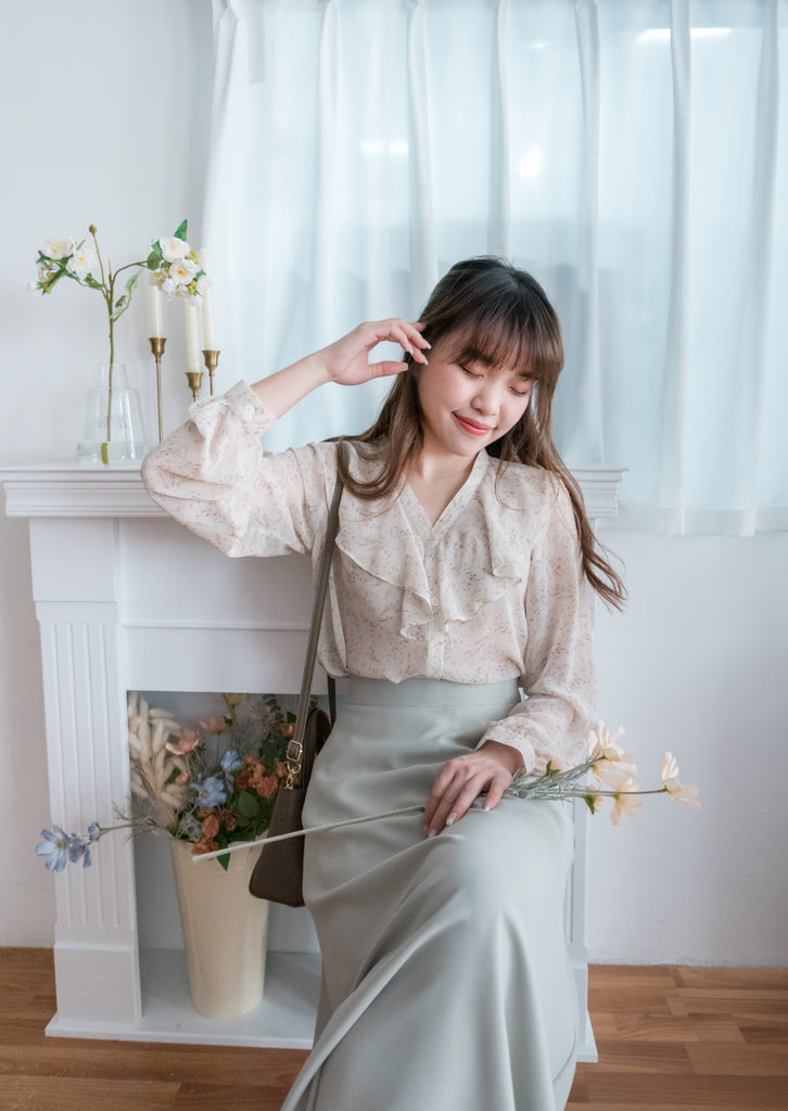 Ruffle Floral 氧氣感花枝飄飄領口, Blouse/ BU8890 (white sold out)