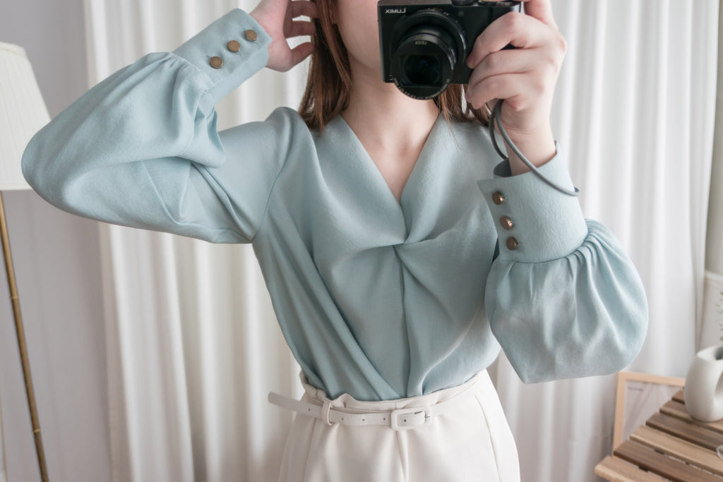 Twist V 小復古高質感扭紋領口, Blouse/ BU8859 (lightbeige sold out)