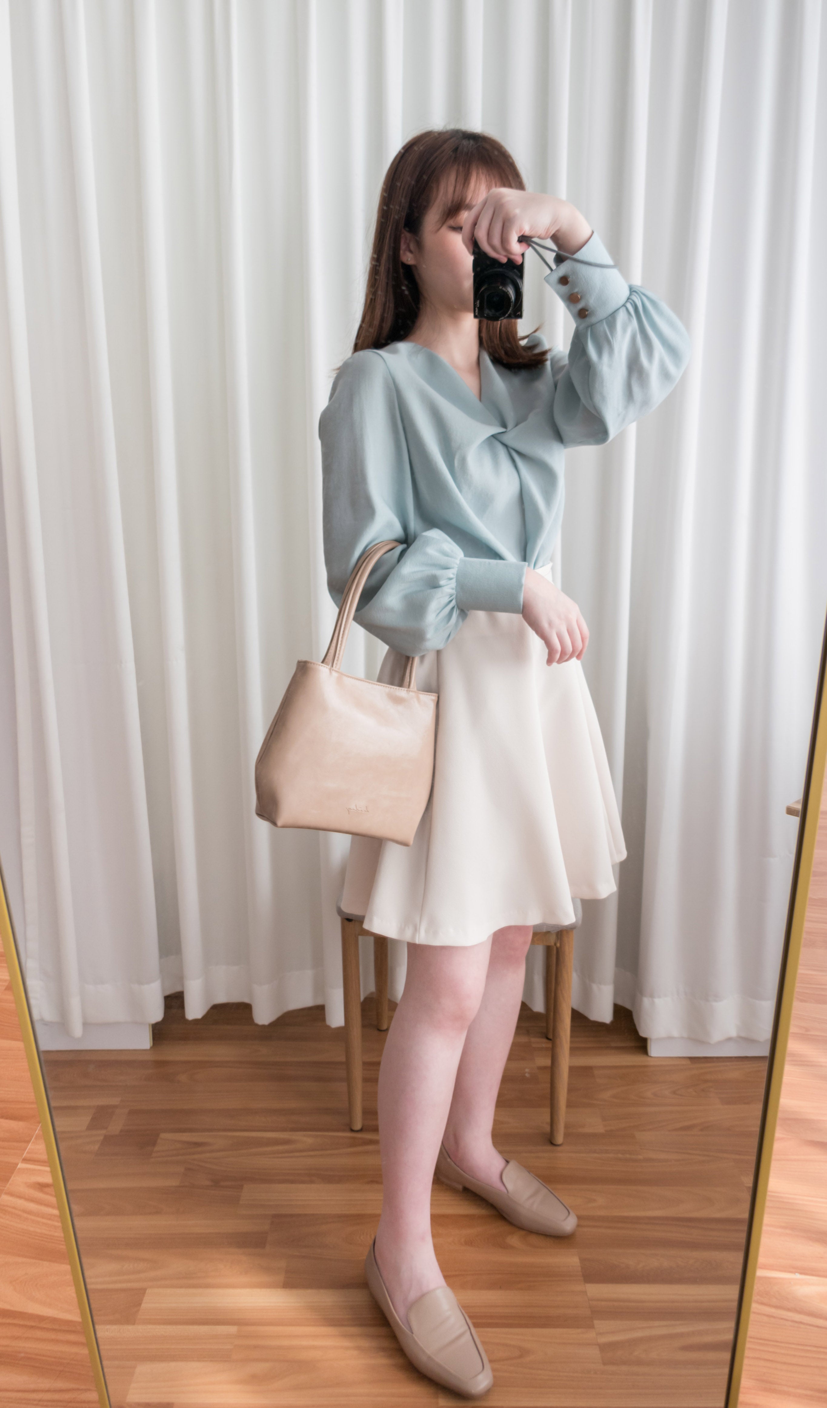 Twist V 小復古高質感扭紋領口, Blouse/ BU8859 (lightbeige sold out)