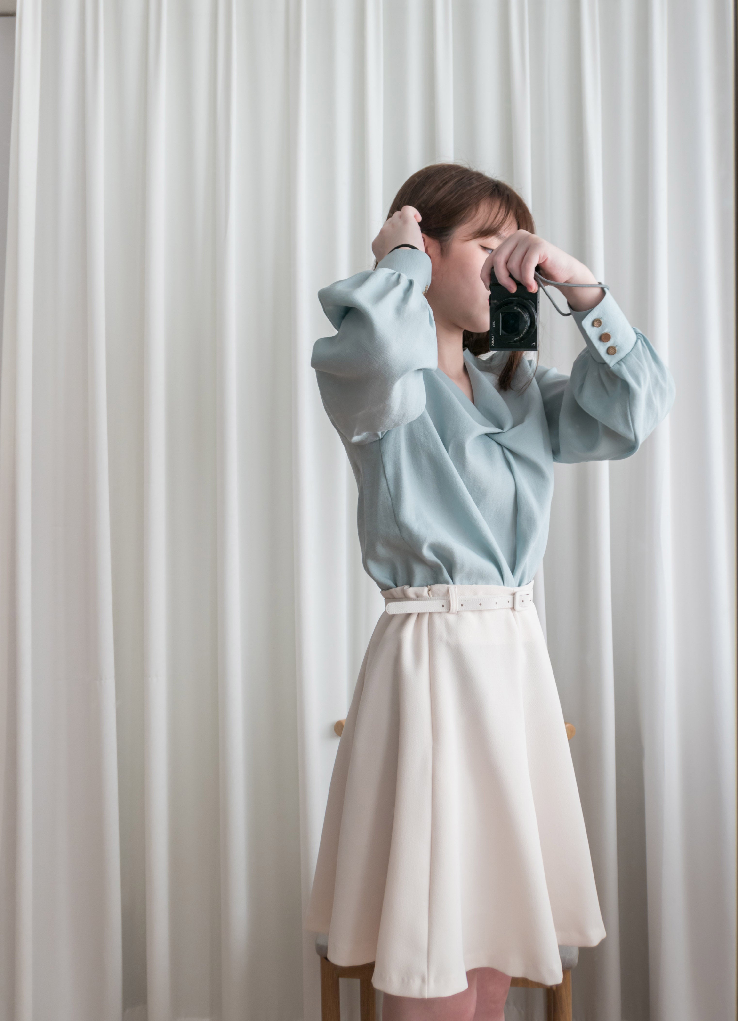 Twist V 小復古高質感扭紋領口, Blouse/ BU8859 (lightbeige sold out)