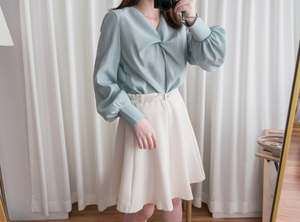 Twist V 小復古高質感扭紋領口, Blouse/ BU8859 (lightbeige sold out)