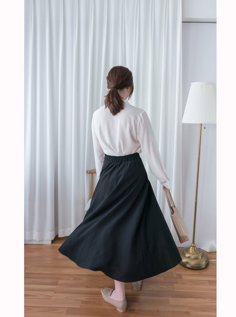 Silk Smooth 四色絲滑質料顯瘦傘形長裙, Skirt/ SK8673 (Ivory/black sold out)